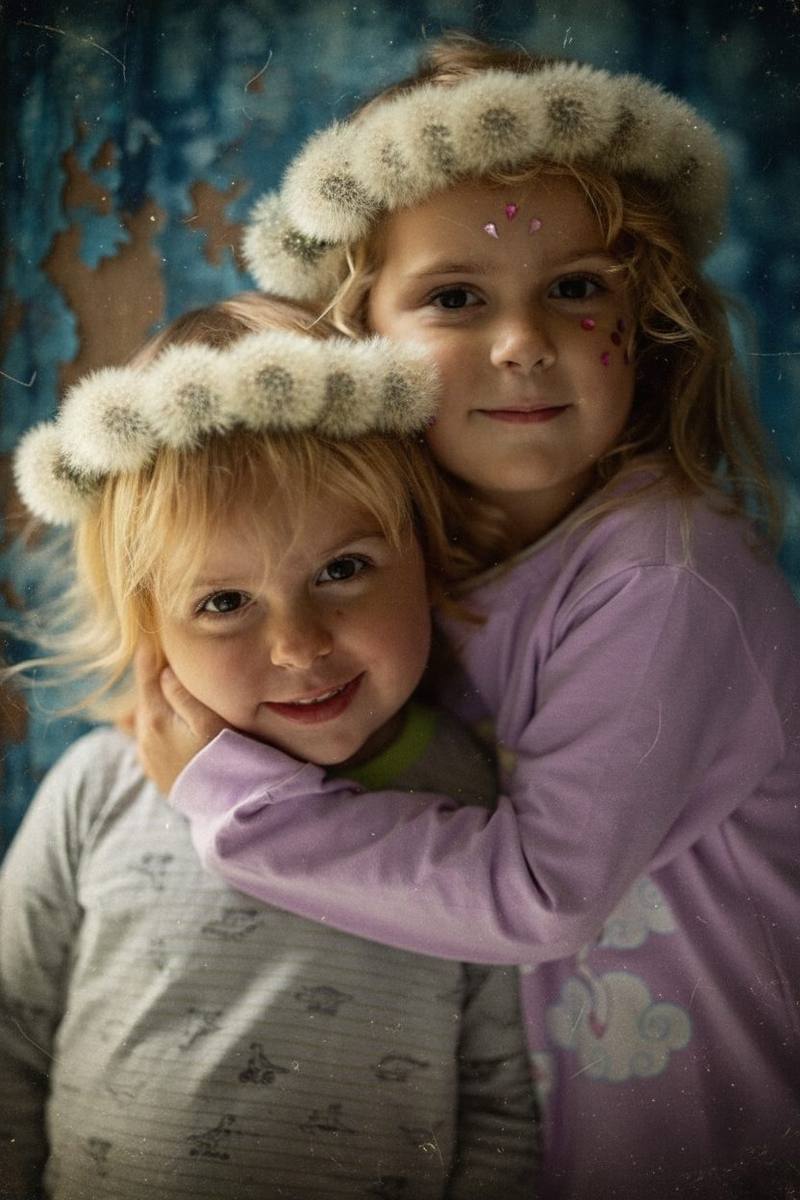 Sisters with dandelion crowns